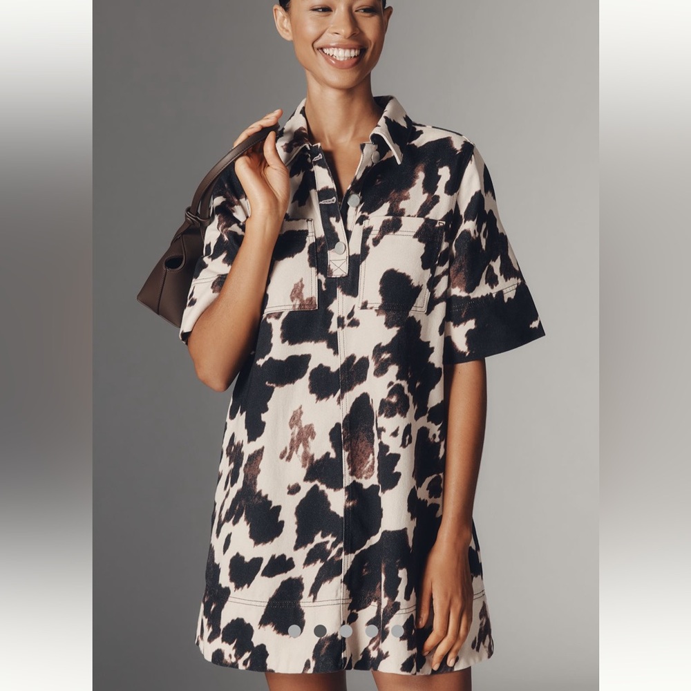The Jeannie short-sleeve denim A-line mini dress by Meave